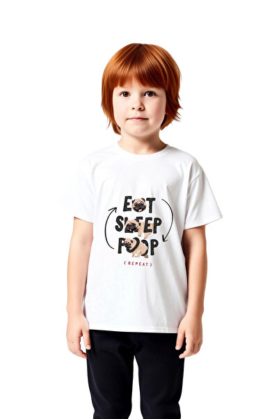 PayBuy Children's Funny Pug Printed Short Sleeve T-Shirt Eat Sleep Poop Repea...