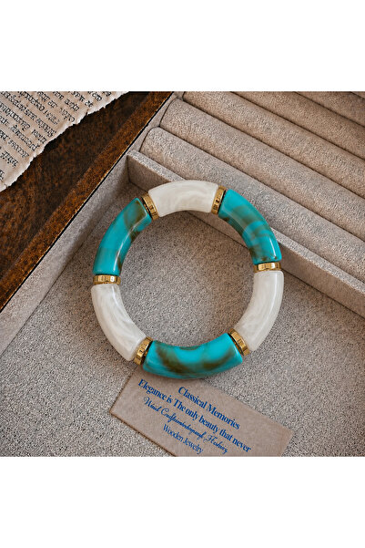 synshop Turquoise Cream Bone Marble Patterned Gold Spacer Bohemian Vintage Th...