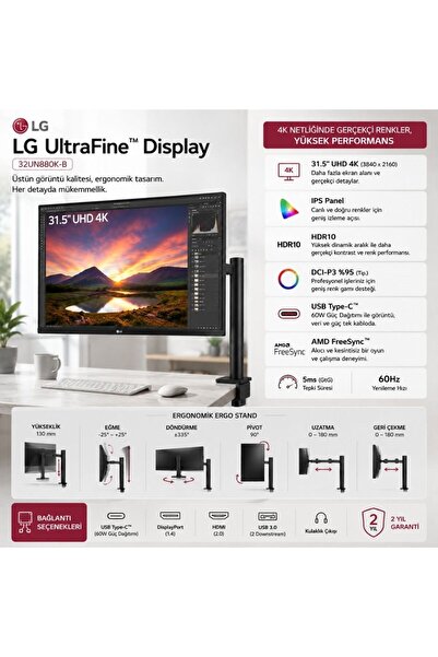 LG UltraFine Display 32UN880K-B 31.5'' 60Hz 5ms IPS UHD 4K Pivot 3840x2160 HD...