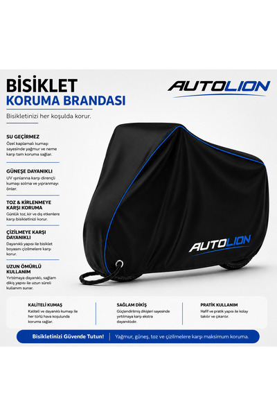 AUTOLION Bisiklet koruma brandası siyah renk mavi dikişli