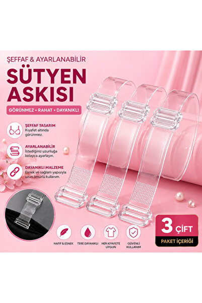 SATTENS 3 çift plastik başlıklı sütyen şeffaf askı
