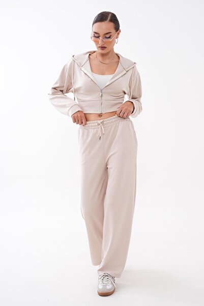 ŞİMAL Women's Zipper Detailed Hooded Modal Set 265055 -