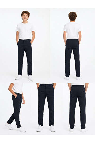 gülerçocuk Boys' Navy Blue Soft Linen School Trousers with Adjustable Elastic...
