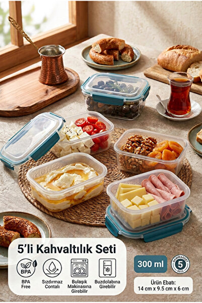 MAXİFRESH Kahvaltılık Saklama Kabı Seti 5'li Kilitli Contalı Sızdırmaz 300 ml...