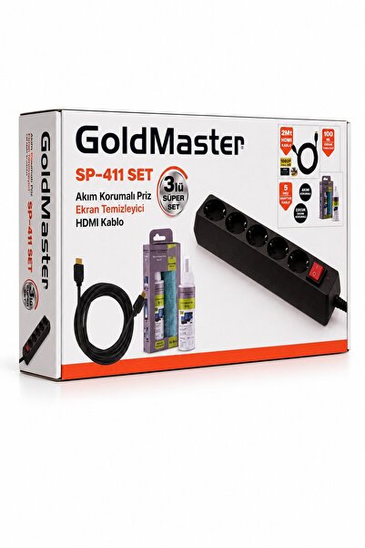 GOLDMASTER Sp-411 Set 3in1 Surge Protected 5-Outlet Socket + HDMI Cable + Scr...