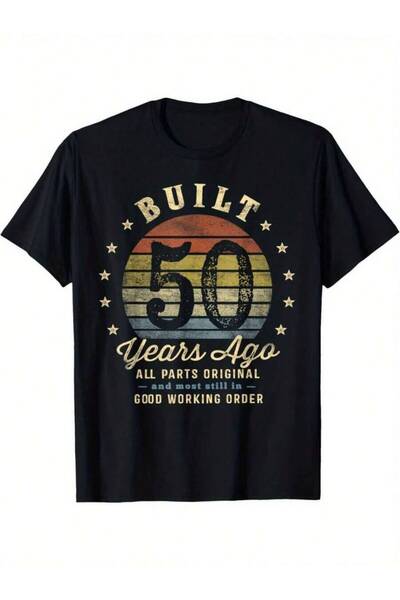 26LIK Print Crew Neck T-Shirt, Men's 50th Birthday - Retro Graphic T-Shirt Ce...