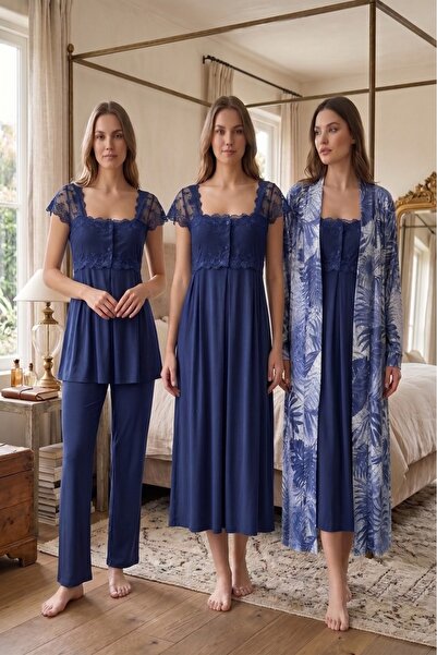 Puerpera Effortt Maternity Patterned Dressing Gown, Nightgown and Pajama Set ...