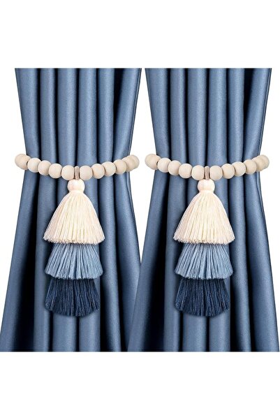 GENERAL 4pcs Wooden Bead Curtain Tiebacks with Tassel (Brown)