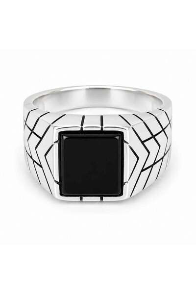 craftmystic Inel Barbatesc Argint 925 cu Onix Patrat - Protectie si Forta Int...