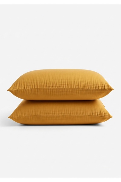 JOJOMIA Față de pernă Petra Muslin, pachet de 2, 50x70 cm, din bumbac natural șofran, respirabil