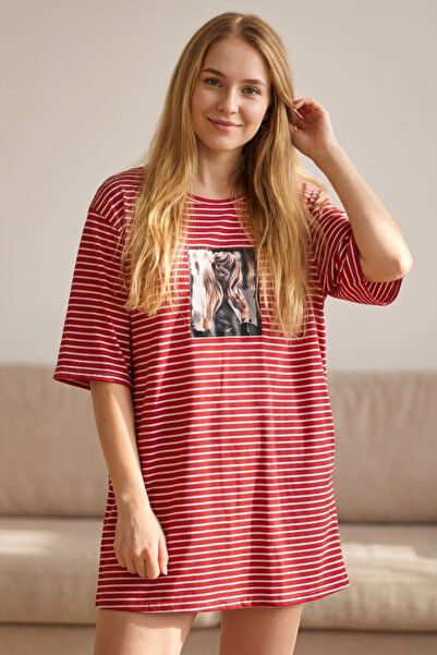 OEM Tricou oversize de damă, cu dungi și imprimeu, TG-42