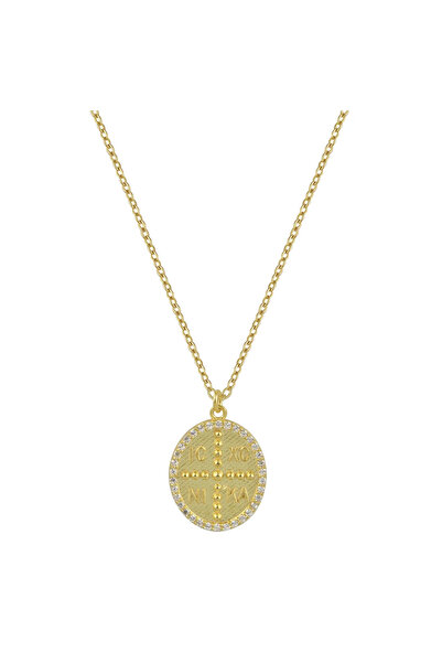 Peach Jewelry Κολιέ από Επιχρυσωμένο Ασήμι 925 Κωνσταντινάτο με Λευκές Πέτρες