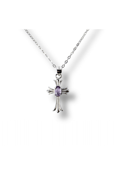 craftmystic Колие от сребро 925 с естествен аметист във форма на кръст - тиши...