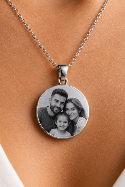 Satürn Silver Kuyumculuk Kişiye Özel Fotoğraflı Çelik Kolye | Lazer Kazımalı Fotoğraf Kolye | Anı Kolyesi