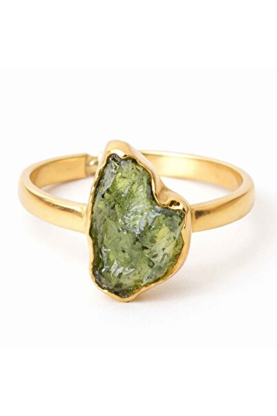 craftmystic Δαχτυλίδι από ασήμι 925 επιχρυσωμένο 18K με ακατέργαστο moldavit ...