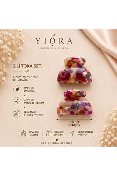 yiora مشبك نسائي من سلسلة 2Li Premium المستوردة من أسيتات العظام بطول 3.5 سم