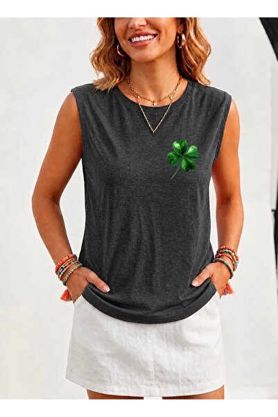 FUFLUNS Mini Clover Printed Women's Regular Fit Crew Neck Sports Sleeveless T...
