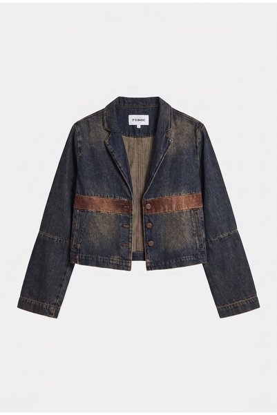 it's basic Kadın Koyu Kot 2w6-8 Oversize Kemer Boy Tasarım Denim Ceket