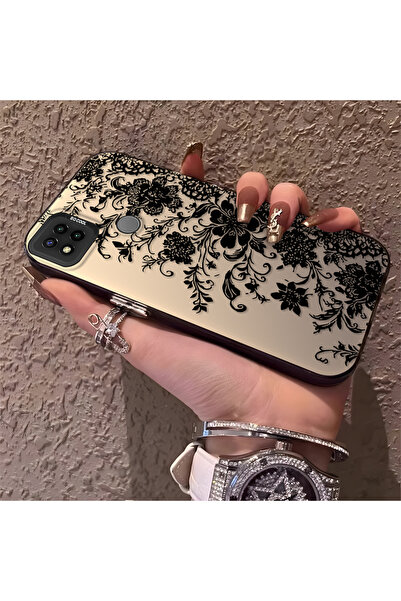 CHICASELUX Redmi 9C/10A Uyumlu Zarif Siyah Dantel Çiçek Desenli Kılıf, Yüksek...
