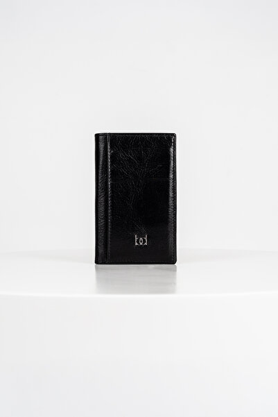 BAYDERİ Tiffy Genuine Leather Vertical Card Holder Wallet Black