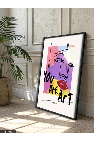 Evinemoda Linear Colorful Portrait One Piece Wooden Framed Painting