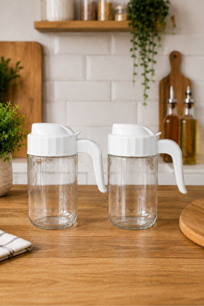 EVORRA LİVİNG Glass Oil Pot 660 ml Set of 2 with White Lid Non-Spill Lid Oil ...