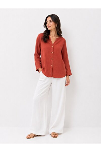Mulberry Women's Muslin Shirt Long Sleeve Buttoned Relaxed Fit Casual Shirt S...