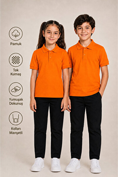 monny Short Sleeve Polo Collar Tok Fabric Cotton School T-Shirt Unisex School...