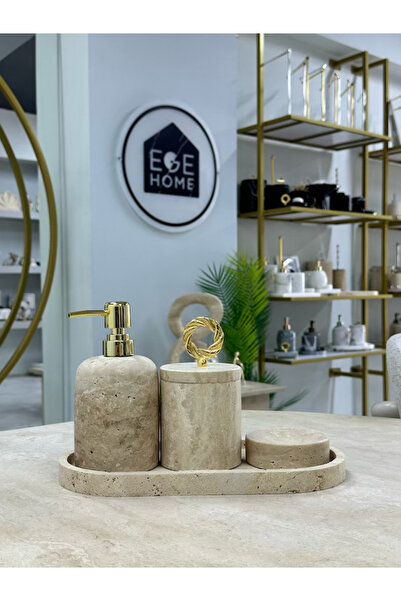 ege gross Decorative Travertine Natural 4-Piece Bathroom Set with Gold Details