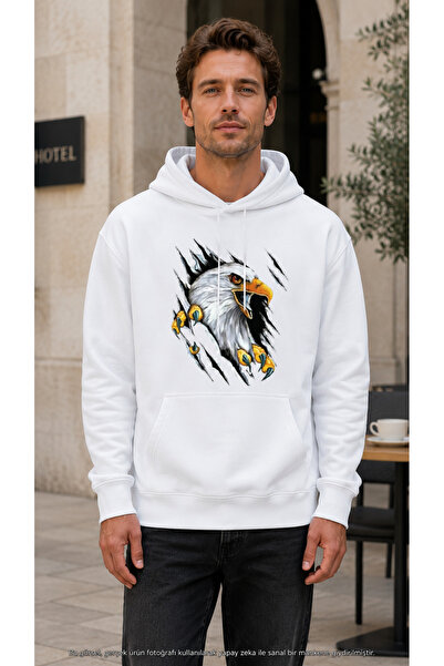 TREND EMMODA Men's 3D Ripped Effect Eagle Graphic Printed Casual Stylish Swea...
