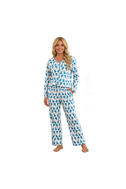 OEM Women's Pyjama Set Animal Print Ribbed Button-Down Two-Piece Loungewear –...