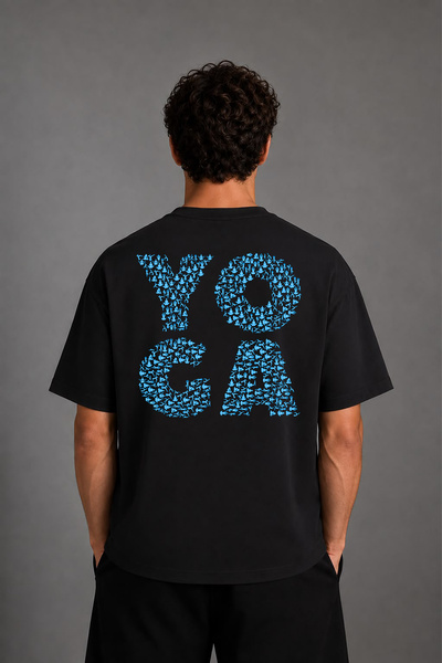 VSRN Tricou oversize negru cu imprimeu pe spate Yoga 2 Design