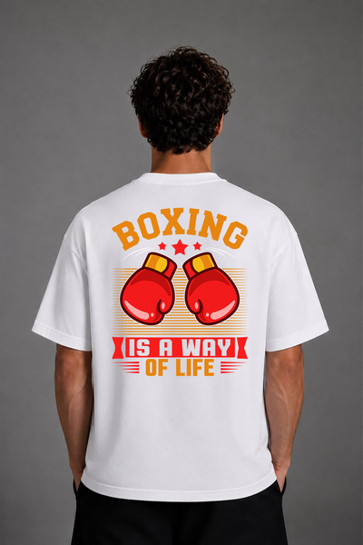 VSRN Boxing Is a Way Design White Oversize T-Shirt with Back Print