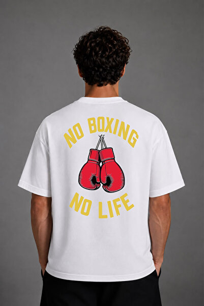 VSRN No Boxing No Life Design White Oversize T-Shirt with Back Print