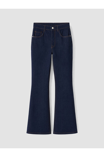 LC Waikiki İndigo Yüksek Bel Flare Kadın Jean Pantolon