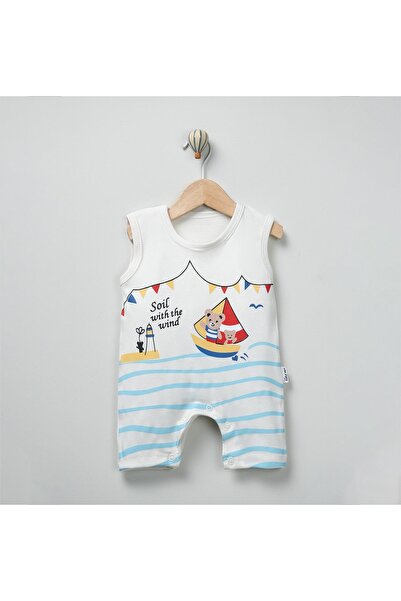 mandalinsbaby Ship Patterned Premium Strap Baby Boy Summer Jumpsuit