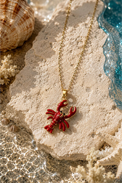 Sylvera Shop Red Lobster Steel Necklace (Gold Color)