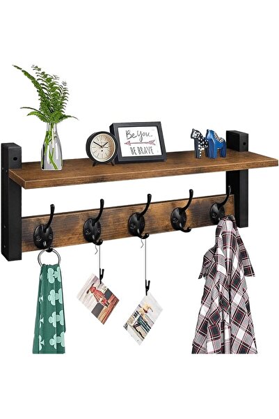 Homode Wall Hooks with Shelf, Wood Coat Rack with Shelf Wall-Mounted, Entrywa...