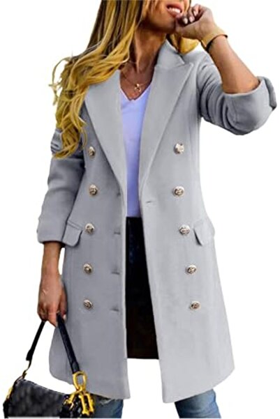 GENERAL IDEALSANXUN Womens Fall Winter Wool Coats Double Breasted Midi Peacoa...