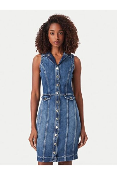 Guess LACİVERT DENİM KADIN ELBİSE
