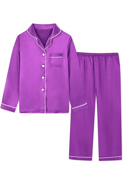 GENERAL Schbbbta Girls Boys Satin Pajamas Set, 2Piece Silk Nightwear Button-D...