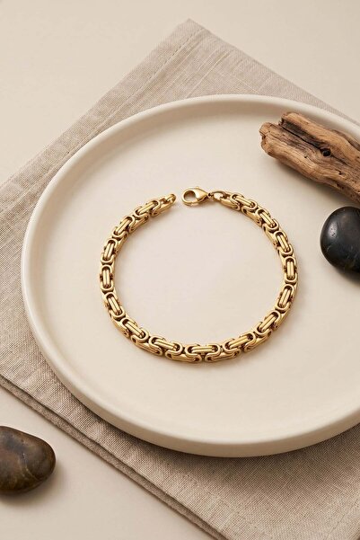 Inure Jewelry سوار رجالي من الفولاذ 316L بلون ذهبي موديل كينج تشين