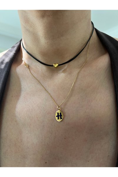 Hoop jewelery Leather Cord Steel Heart Choker