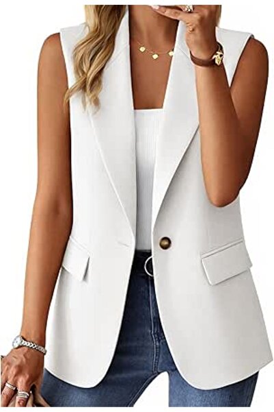 Minar Mina self Sleeveless Blazer Jackets for Women Casual Lightweight Solid ...