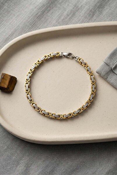 Inure Jewelry 316L Steel Gold and Silver King Chain Model Men's Bracelet