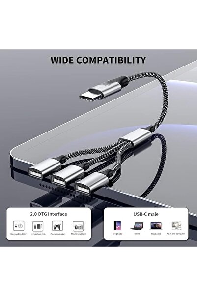 SYOSI كابل USB C ذكر إلى ثلاثة منافذ USB أنثى، محول صوت وشحن من النوع C إلى 3...