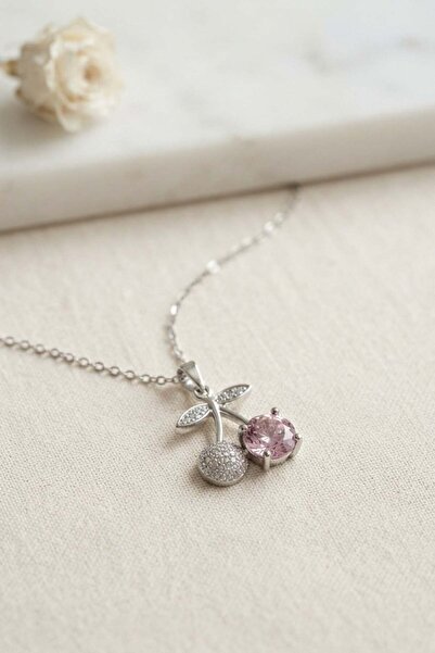 Inure Jewelry 316L Steel Chain Silver Color Pink Cherry Model Necklace