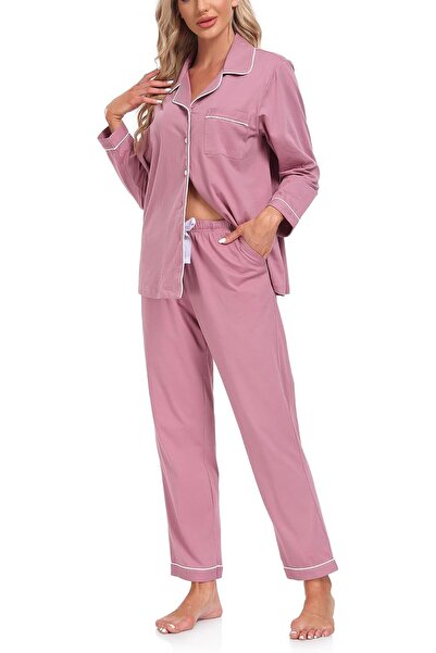 GENERAL COLORFULLEAF Women's 100% Cotton Long Sleeve Pajama Sets Button Down ...
