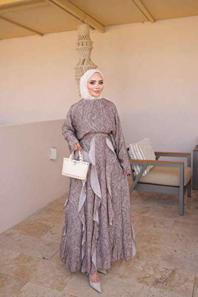 İmajButik Set cu fustă cu volane și model maro
