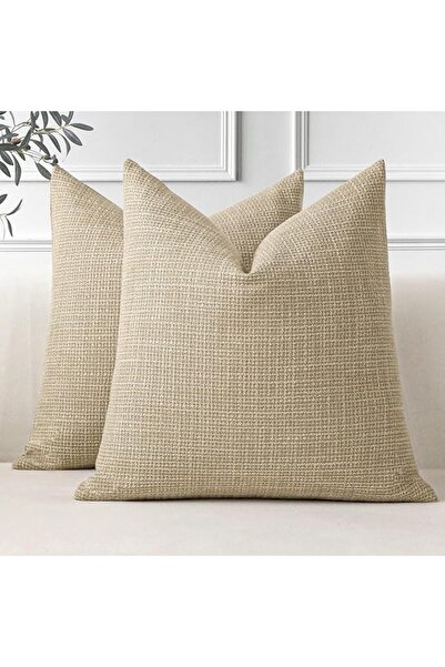 OTOSTAR Pack of 2 Throw Pillow Covers 24x24 Inch Linen Beige Pillowcases Farm...